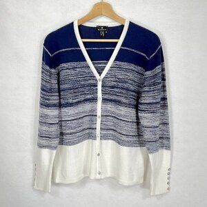 Marble Soft Stripe Navy And White V-Neck Cardigan Size L